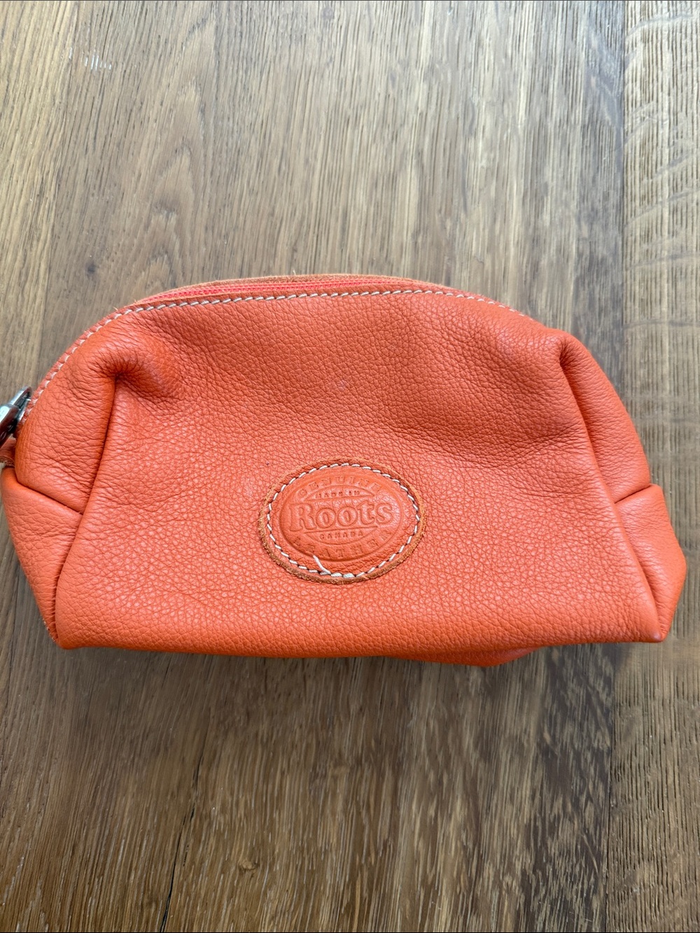 Roots Orange Leather Pebbled Leather  Pouch